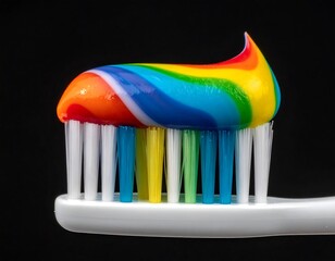 Colorful toothpaste on a toothbrush