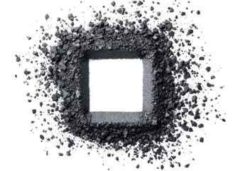Square void surrounded by dark gray granular material