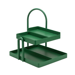 Two tiered green metal desk organizer tray isolated on transparent background