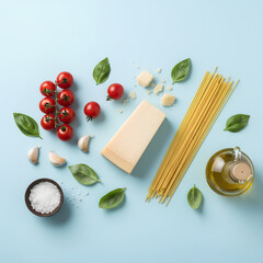 Deconstructed Italian Pasta Ingredients on Minimal Background