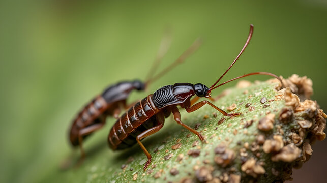 Earwigs photographed in detail with macro lens in the studio