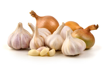Garlic and Onions, isolated on white background
