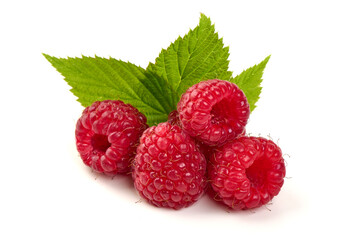 Raspberries with Leaf, isolated on white background