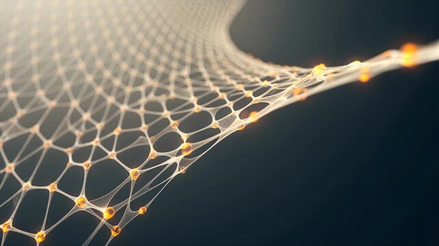 DNA and peptides nanostructure molecular network abstract golden mesh design, biotechnology visualization, amino acids, protein science, genetic innovation and nanoscience concept