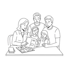 A Family Looking at a Brochure