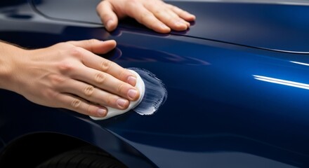 Car Detailing - Hands Applying Wax Polish.