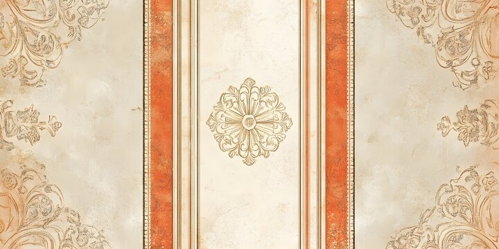 AI image Elegant ornate vintage beige background with decorative elements and orange vertical bands