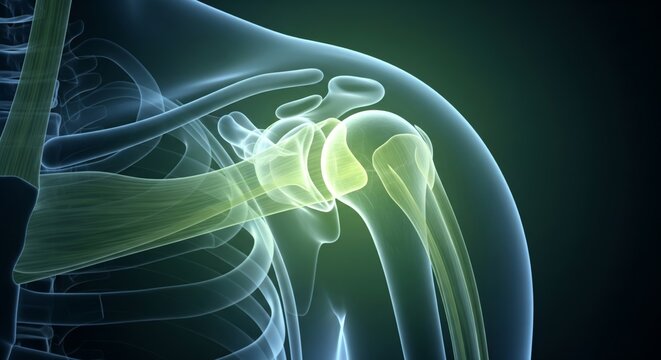 Human Shoulder Joint X-Ray Scan with Highlighted Pain Area.