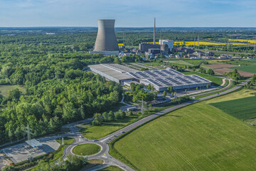 Luftbild von Gundremmingen im Landkreis Günzburg in Schwaben, Blick zum stillgelegten AKW