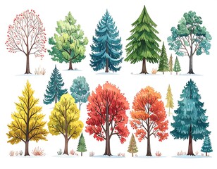 Colorful variety of trees in different seasons