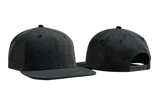 Two dark gray/black baseball caps displayed