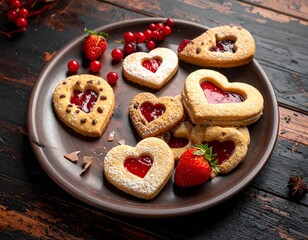 Heart-shaped cookies with jam filling