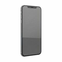 Modern smartphone with a dark, blank screen, isolated on a white background, perfect for mockups and tech presentations.