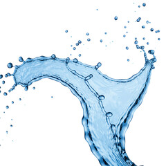 Dynamic blue water splash isolated on transparent background