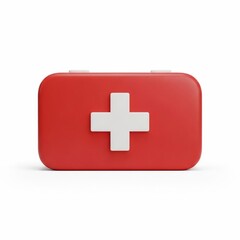 Obraz premium Red First Aid Kit with White Cross on White Background.