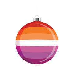 Lesbian Christmas ball icon vector isolated on a white background. LGBTQ+ decorative Christmas tree ornament. Christmas hanging bauble with a lesbian pride flag symbol. LGBTQ holiday season icon