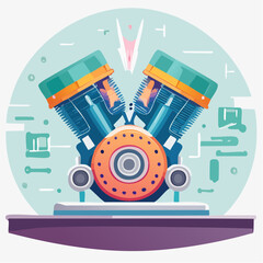 Obraz premium Detailed engine illustration in a circular design with a machine-like, technical feel and intricate details