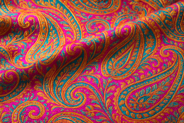 Colorful paisley silk texture, premium Indian textile photo

