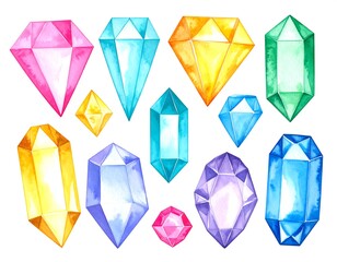 Colorful watercolor gems