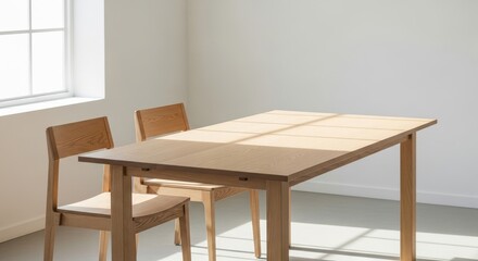 Simple Wooden Dining Table and Chairs in a Room.