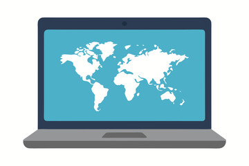 laptop computer with world map