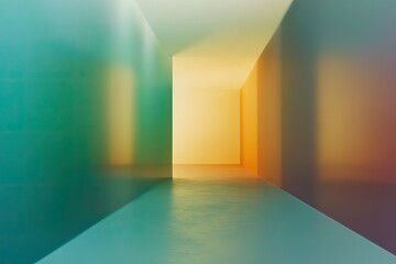 A blurred, abstract background with gradients of green and blue transitioning to yellow and orange.