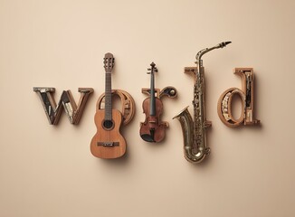 Captivating arrangement of diverse musical instruments on a warm beige backdrop, evoking creativity, passion, and artistic expression for inspiring projects.