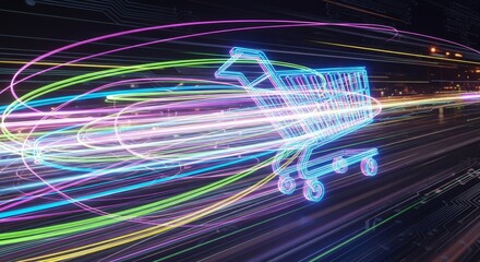 Digital Shopping Cart Trails - Futuristic Online Commerce Concept.