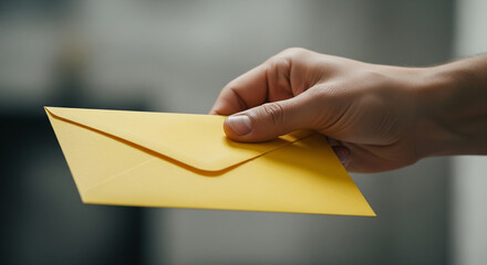 Hand Holding Yellow Envelope Close Up