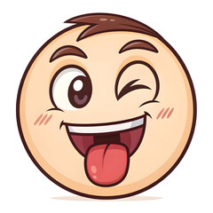 Obraz premium Emoji-style face with tongue out and one eye closed, isolated on white background, expressing playfulness, silliness, fun