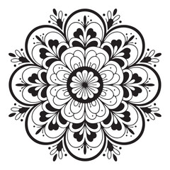 Abstract mandala art design black and white decorative background illustration
