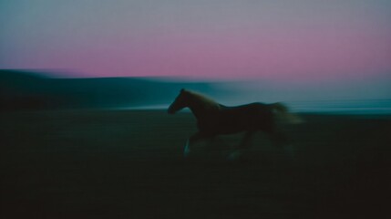 Galloping Horse on Twilight Beach, Motion Blur