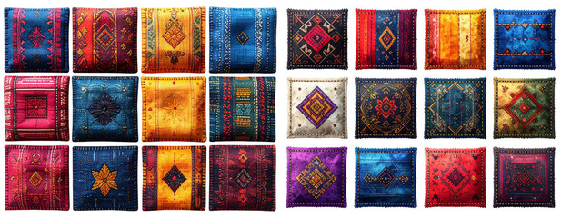 Patchwork Style Fabric Squares with Ethnic Patterns – PNG Isolate
