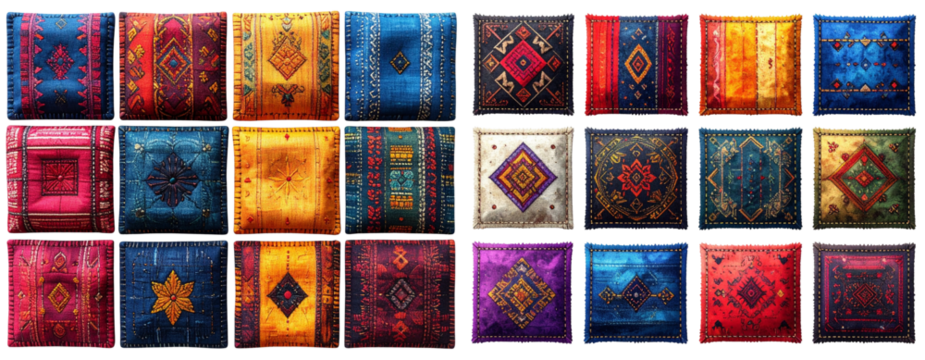Patchwork Style Fabric Squares with Ethnic Patterns – PNG Isolate