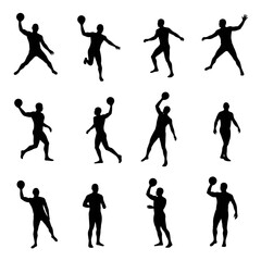 Obraz premium Silhouette collection of human figures showcasing various athletic poses with a ball.