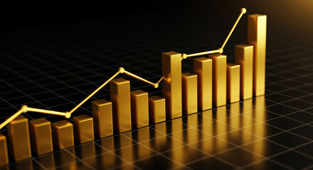 Golden Bar Chart Rising on a Black Background