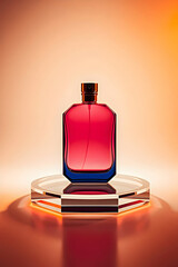 Red perfume bottle on orange background