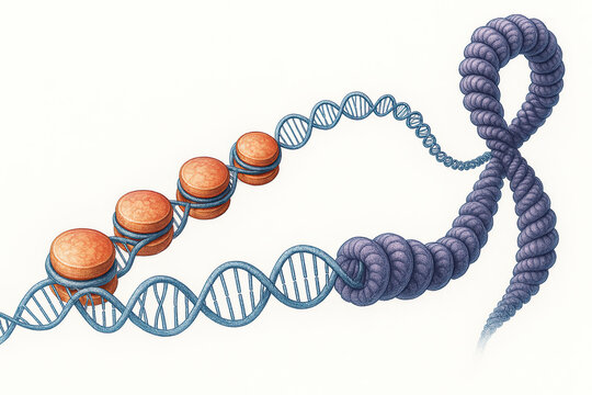 DNA molecule coiled around histones