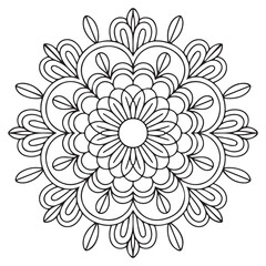 Abstract mandala art design black and white decorative background illustration
