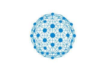 A 3D rendered sphere composed of connected dots and lines. Presented on a white background