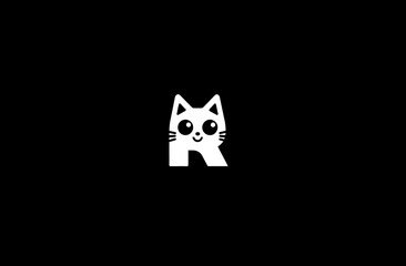 Stylized letter R shaped like a white cartoon cat on a black background