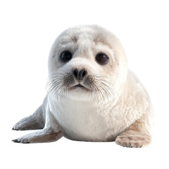 Png of charming baby harp seal pup looking at the camera isolated on transparent background, a beautiful animal
