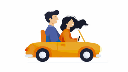 Couple driving in a car illustration
