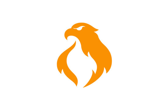 An orange stylized bird with a flame-like body against a white background, minimalist design