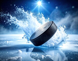Hockey puck in mid-air splash
