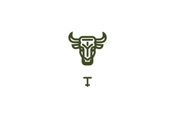 Geometric ox emblem styled bull head with sharp lines and letter 'T' below
