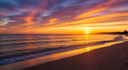 Naklejka premium Golden Hour Serenity Beautiful Beach Sunrise Coastal Landscape