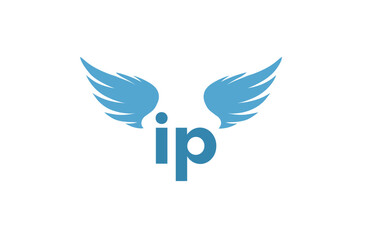 Blue stylized 'ip' letters with stylized wings on white background