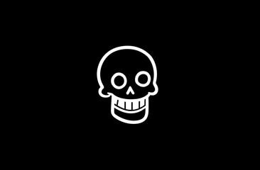 White cartoon skull with rounded shape and teeth, centered on a black background