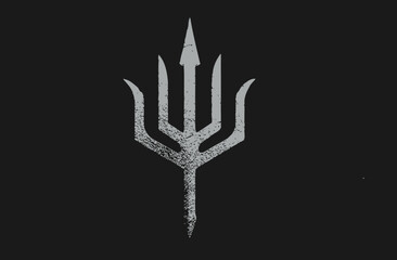 Distressed silver trident-like symbol on a black background, with central spear point